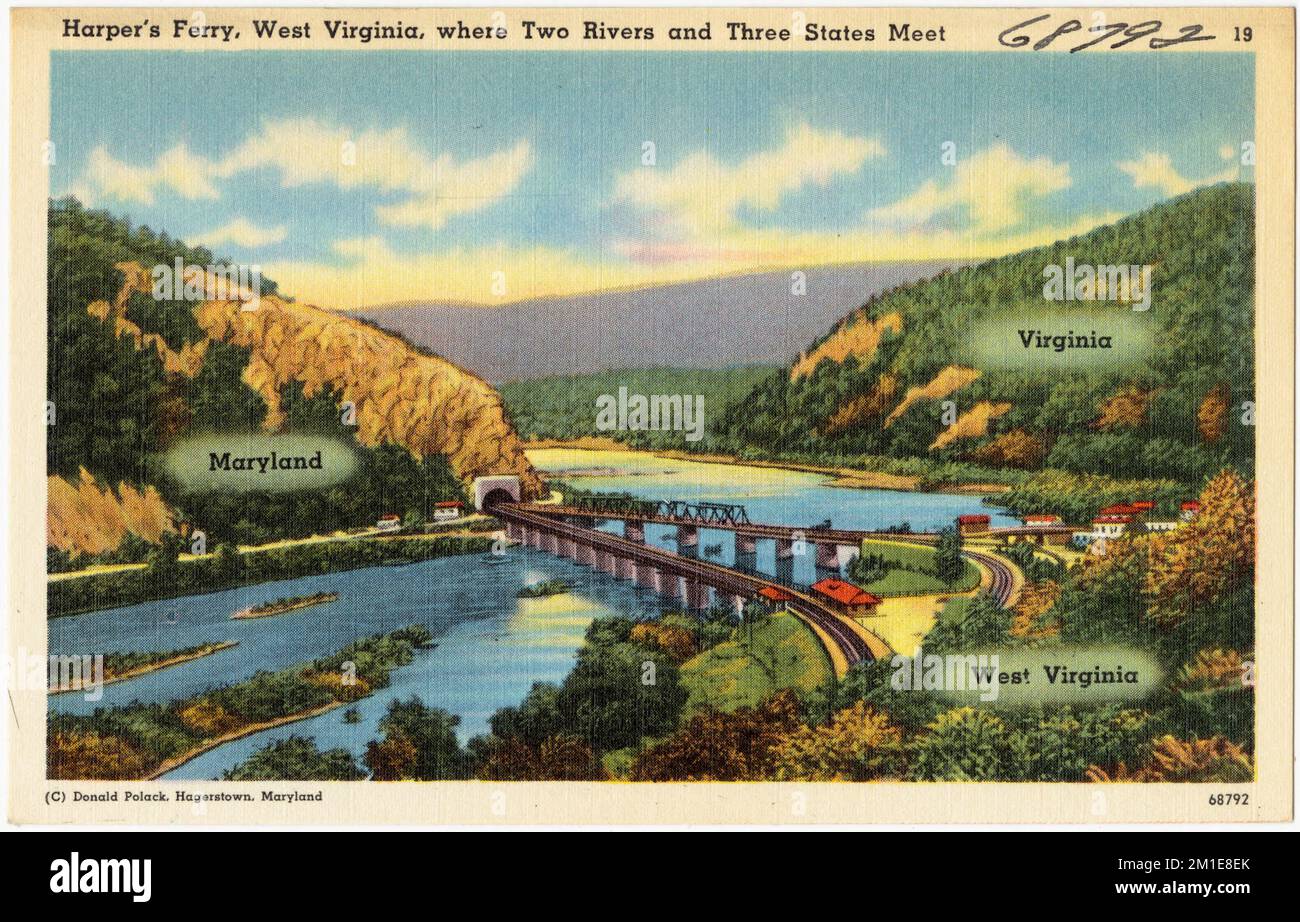 Harper's Ferry, West Virginia, dove due fiumi e tre stati si incontrano, fiumi, ponti, Tichnor Brothers Collection, cartoline degli Stati Uniti Foto Stock
