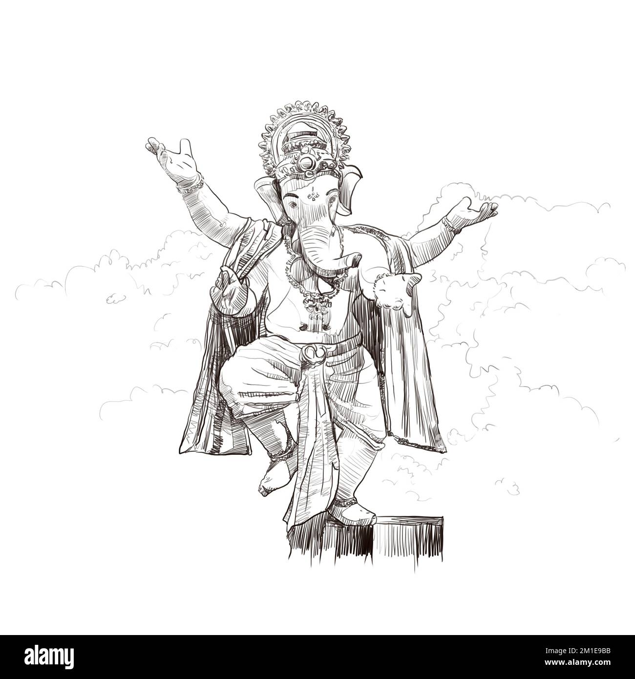 Illustrazione Lord Ganpati sullo sfondo di Ganesh Chaturthi, scultura golden lord Ganesh sullo sfondo della natura. Festeggia il festival lord Ganesh. arti del signore Foto Stock