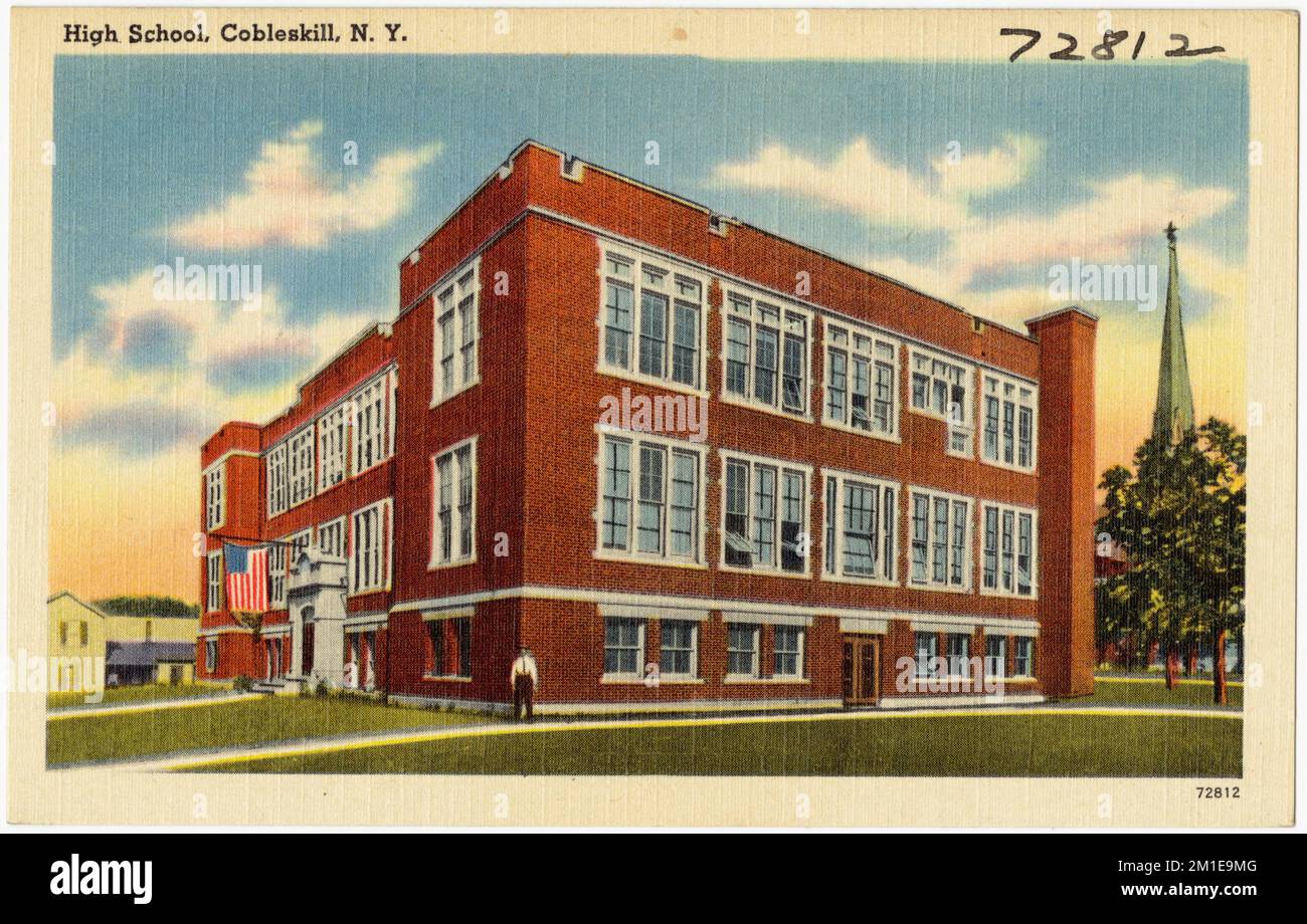 Scuola superiore, Cobleskill, N. Y. , Scuole, Tichnor Brothers Collection, Cartoline degli Stati Uniti Foto Stock