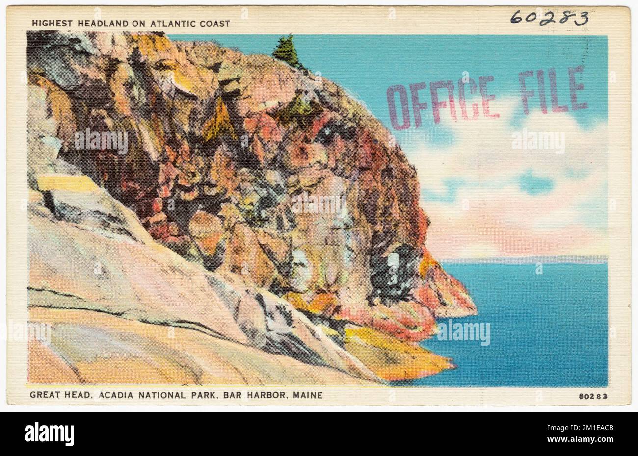 punta più alta sulla costa atlantica, Great Head, Acadia National Park, Bar Harbor, Maine , Litorali, parchi, Tichnor Brothers Collection, cartoline degli Stati Uniti Foto Stock