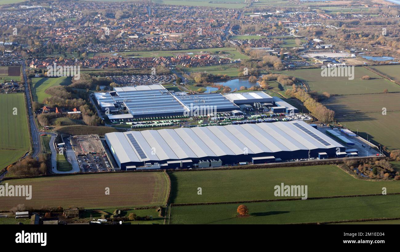Veduta aerea dello stabilimento di produzione di cucine Wren a Barton upon Humber, North Lincolnshire Foto Stock