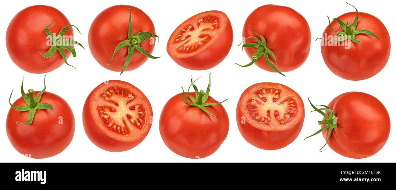 Pomodori ciliegini isolati su fondo bianco, collezione Foto Stock