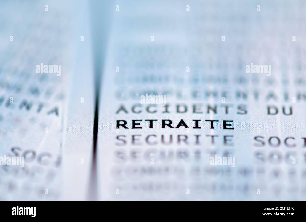 Dettaglio di un libro paga francese incentrato sui contributi previdenziali per la pensione Foto Stock
