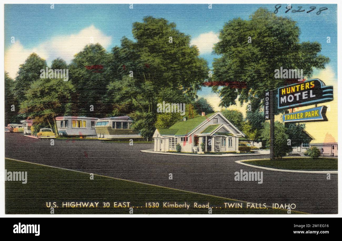Hunters Motel, US Highway 30 East, 1530 Kimberly Road, Twin Falls, Idaho , Motel, Tichnor Brothers Collection, cartoline degli Stati Uniti Foto Stock