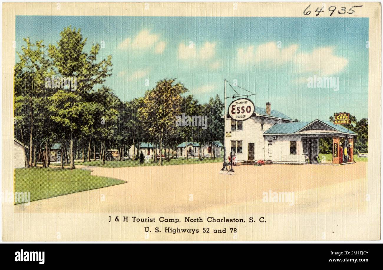 J & H Tourist Camp, North Charleston, S. C., Stati Uniti Autostrada 52 e 78 , Motel, stazioni di servizio per automobili, Tichnor Brothers Collection, cartoline degli Stati Uniti Foto Stock