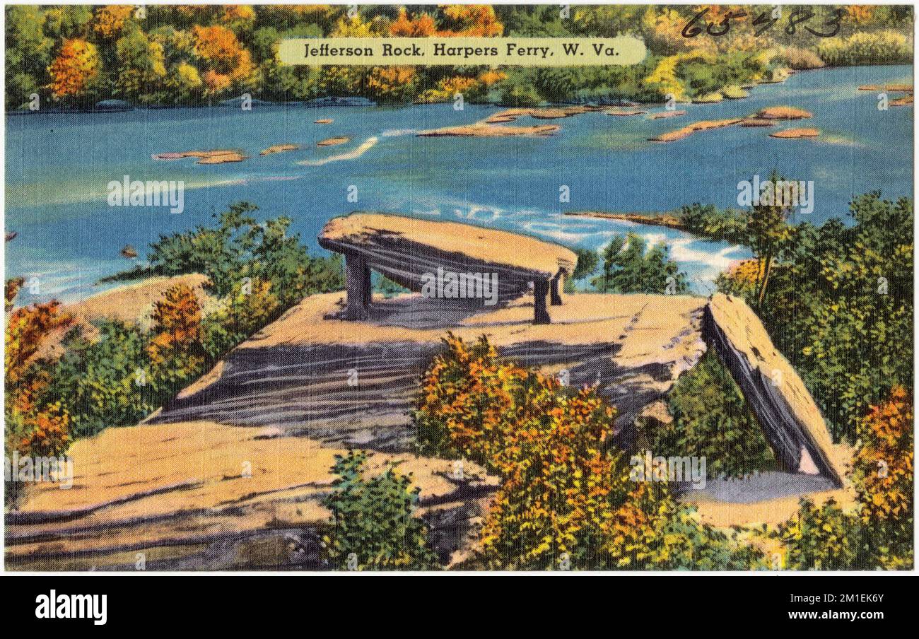 Jefferson Rock, Harpers Ferry, W. Virginia , Rivers, Tichnor Brothers Collection, cartoline degli Stati Uniti Foto Stock