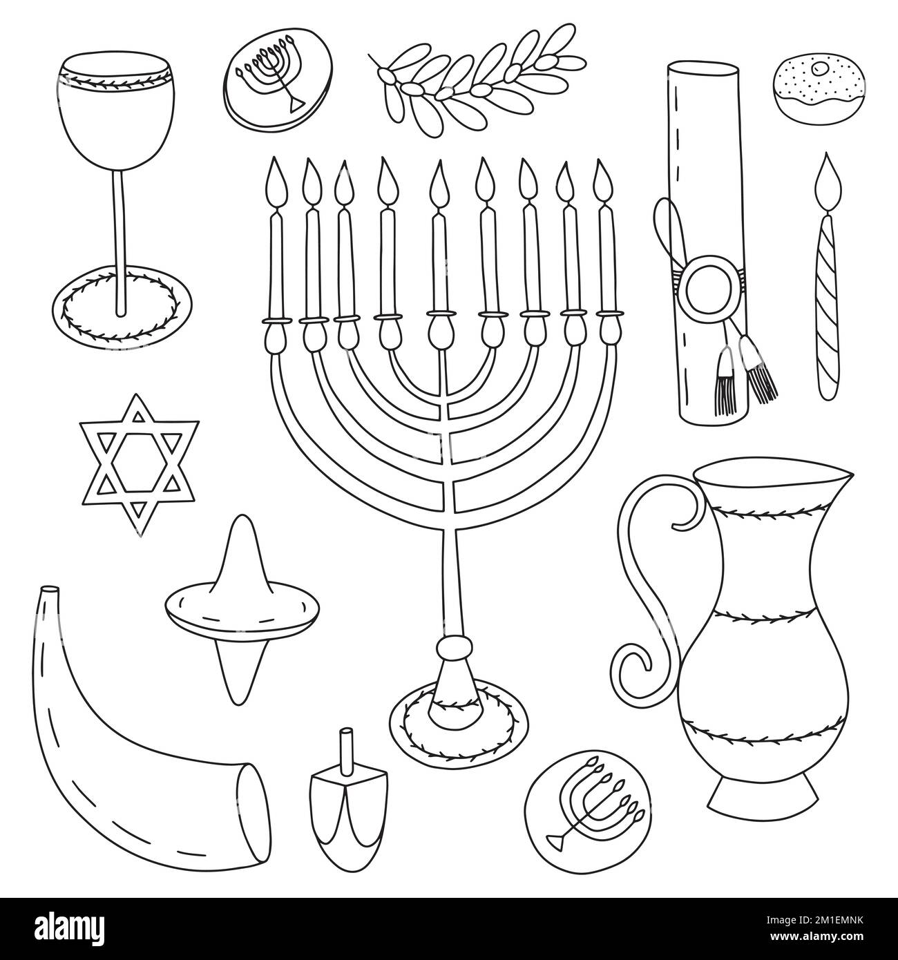 Hanukkah design elementi doodle set Illustrazione Vettoriale
