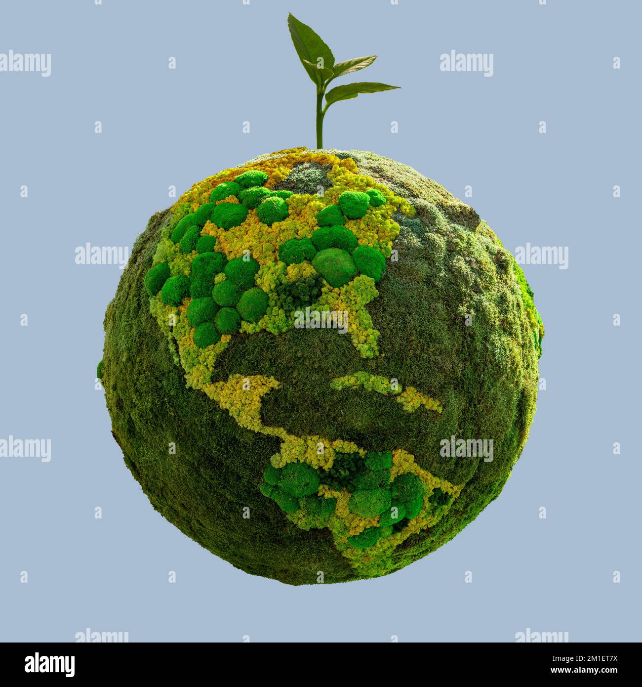 Pianeta verde Terra da muschio naturale con pianta. Simbolo dello sviluppo sostenibile e delle energie rinnovabili Foto Stock