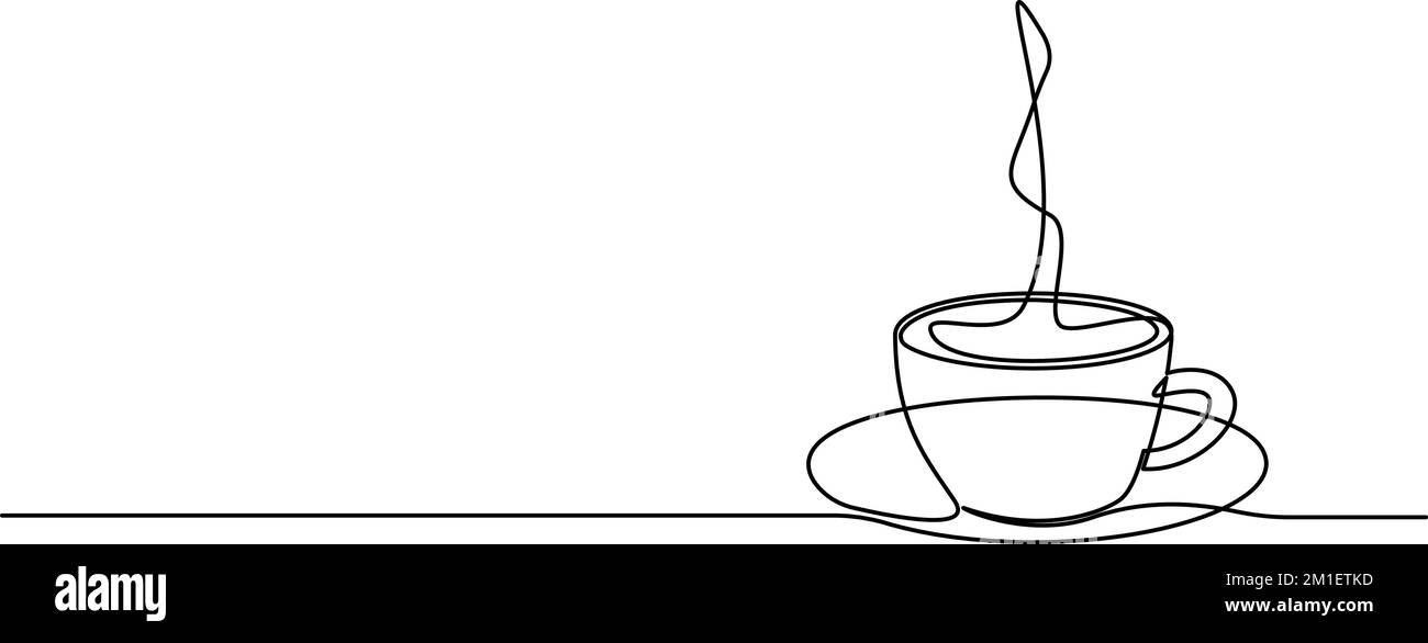 disegno a linea singola continuo di una tazza di caffè caldo fumante o di altra bevanda calda, illustrazione vettoriale della line art Illustrazione Vettoriale