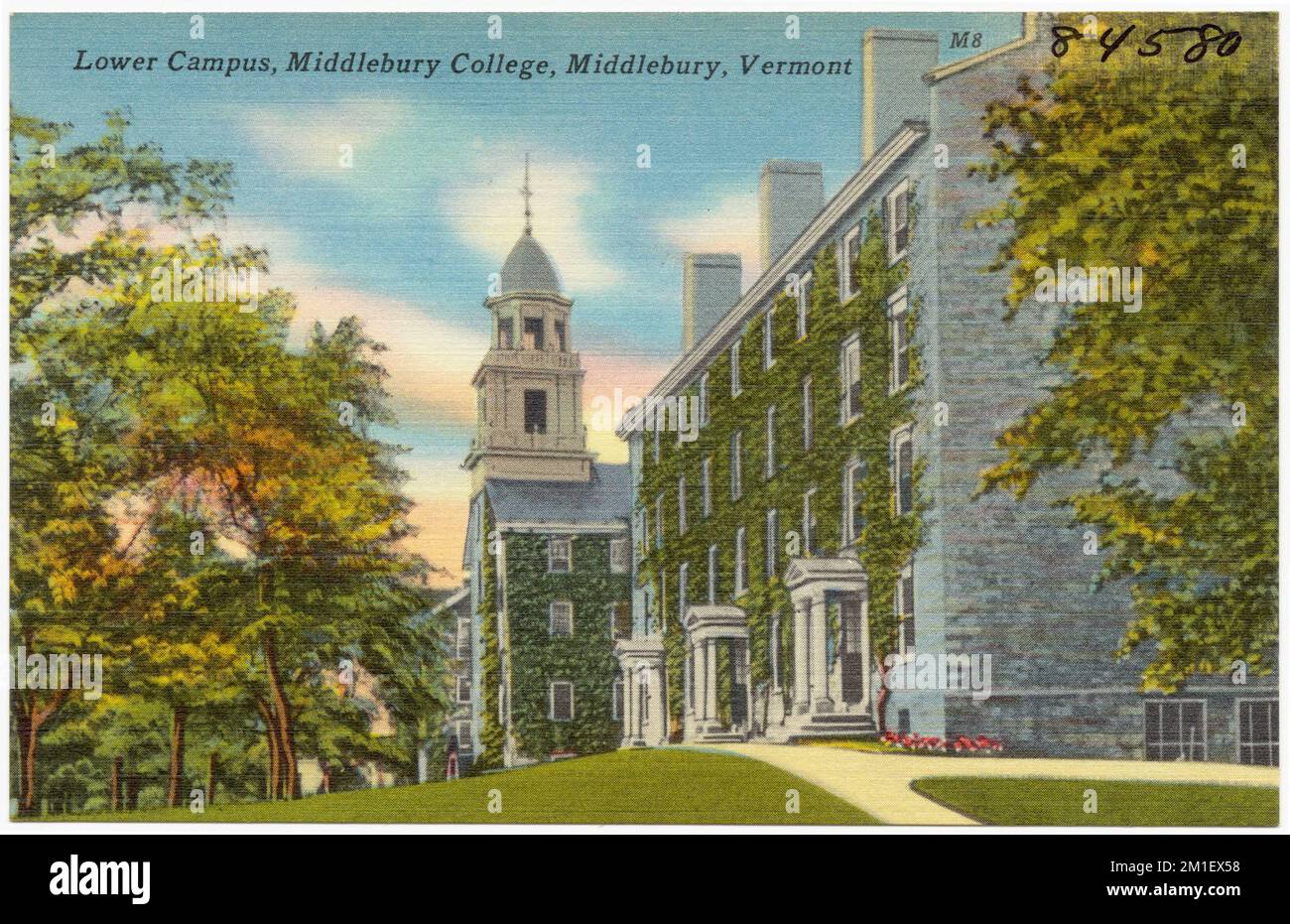 Campus inferiore, Middlebury College, Middlebury, Vermont , Università e college, Tichnor Brothers Collection, cartoline degli Stati Uniti Foto Stock