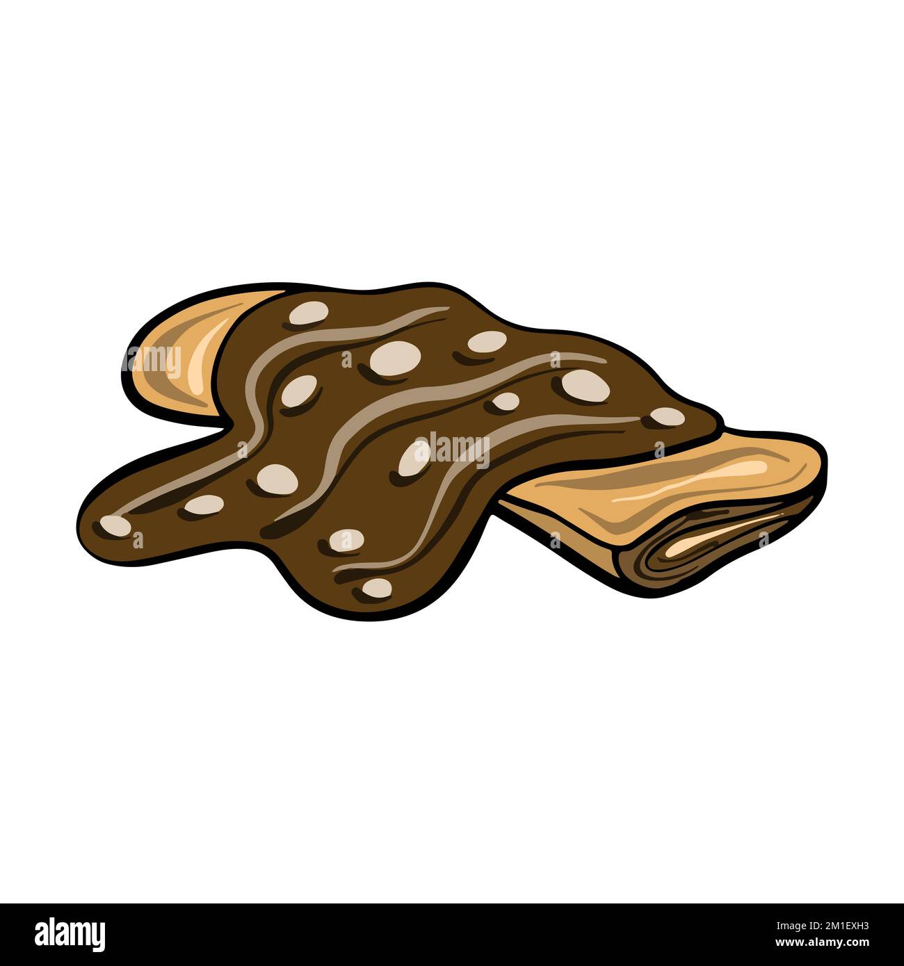 Vector Sopapiyas messicani con salsa al cioccolato in stile cartoon carino. Tradizionale piatto messicano. Frittella al cioccolato. Illustrazione Vettoriale