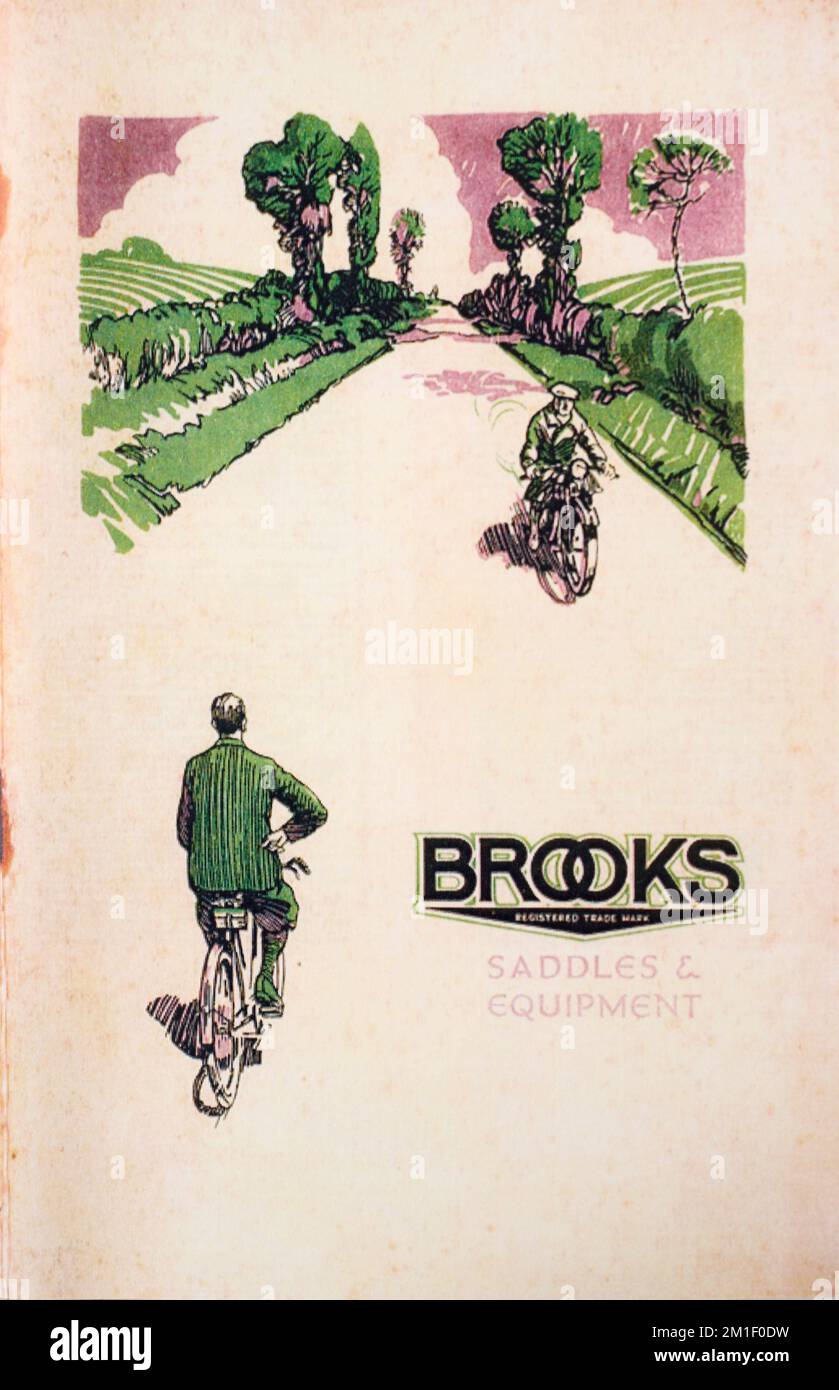 Brooks Inghilterra bicicletta sella arte pubblicitaria d'epoca dal 1926 Foto Stock