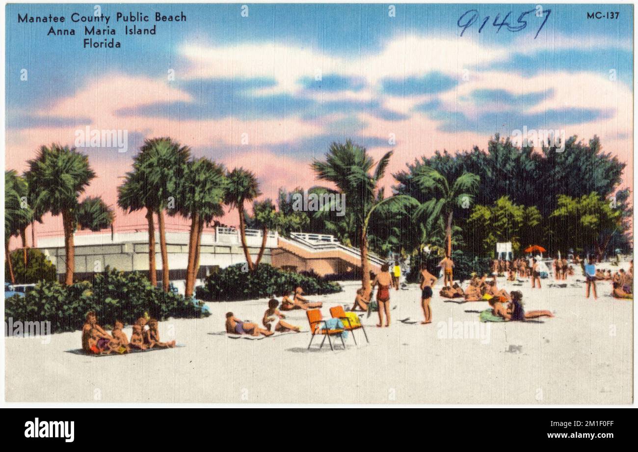 Manatee County Public Beach, Anna Maria Island, Florida , spiagge, Tichnor Brothers Collection, Cartoline degli Stati Uniti Foto Stock