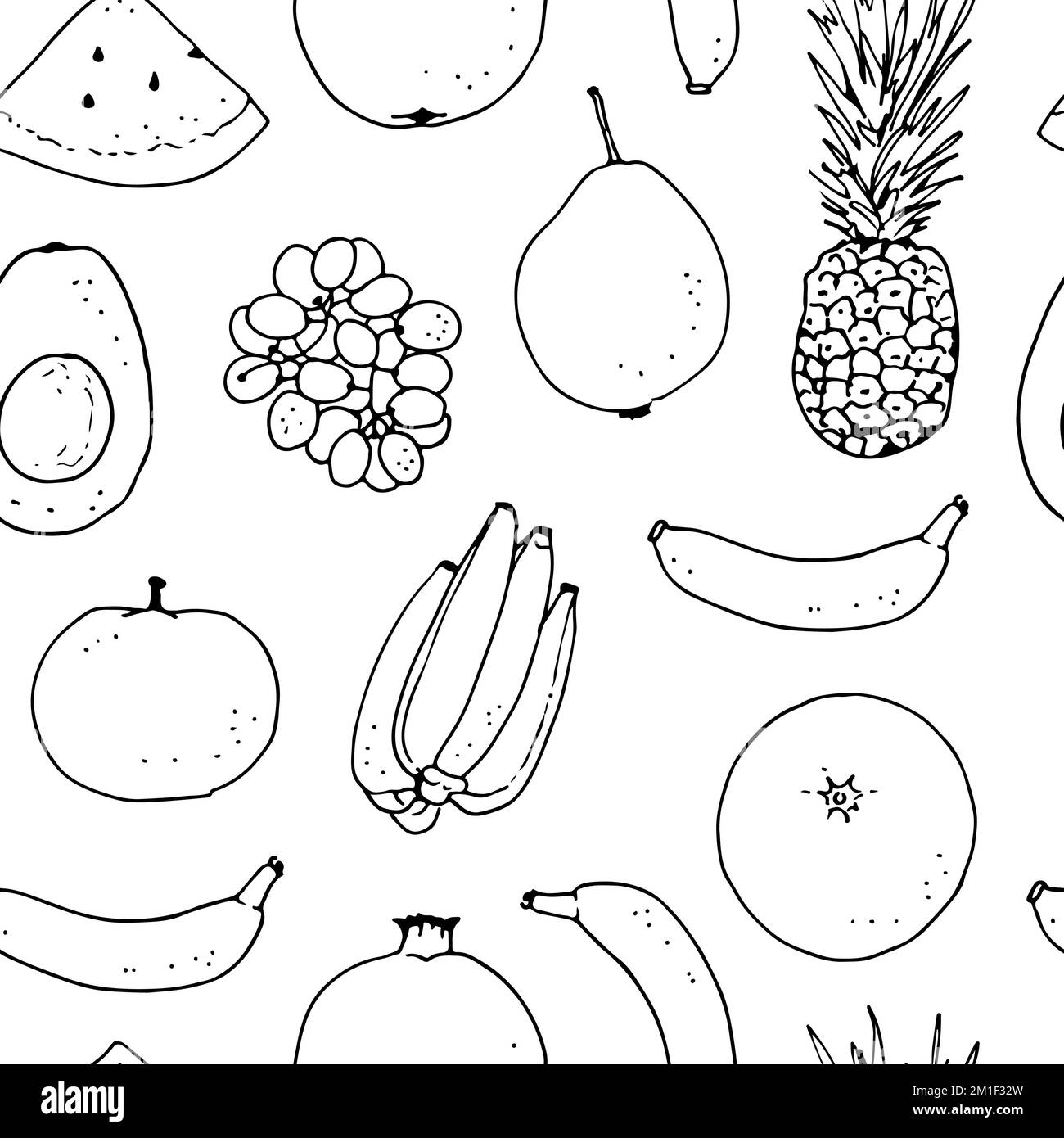 Frutti senza cuciture, disegno a mano vettore sfondo isolato su bianco Illustrazione Vettoriale