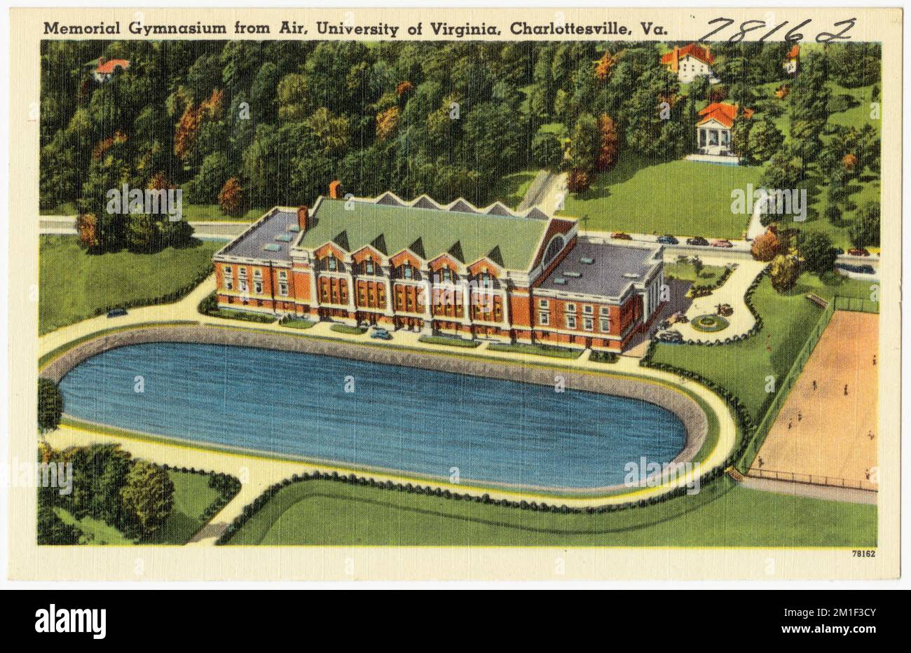 Memorial Gymnasium from Air, University of Virginia, Charlottesville, Virginia , Università e college, Tichnor Brothers Collection, cartoline degli Stati Uniti Foto Stock