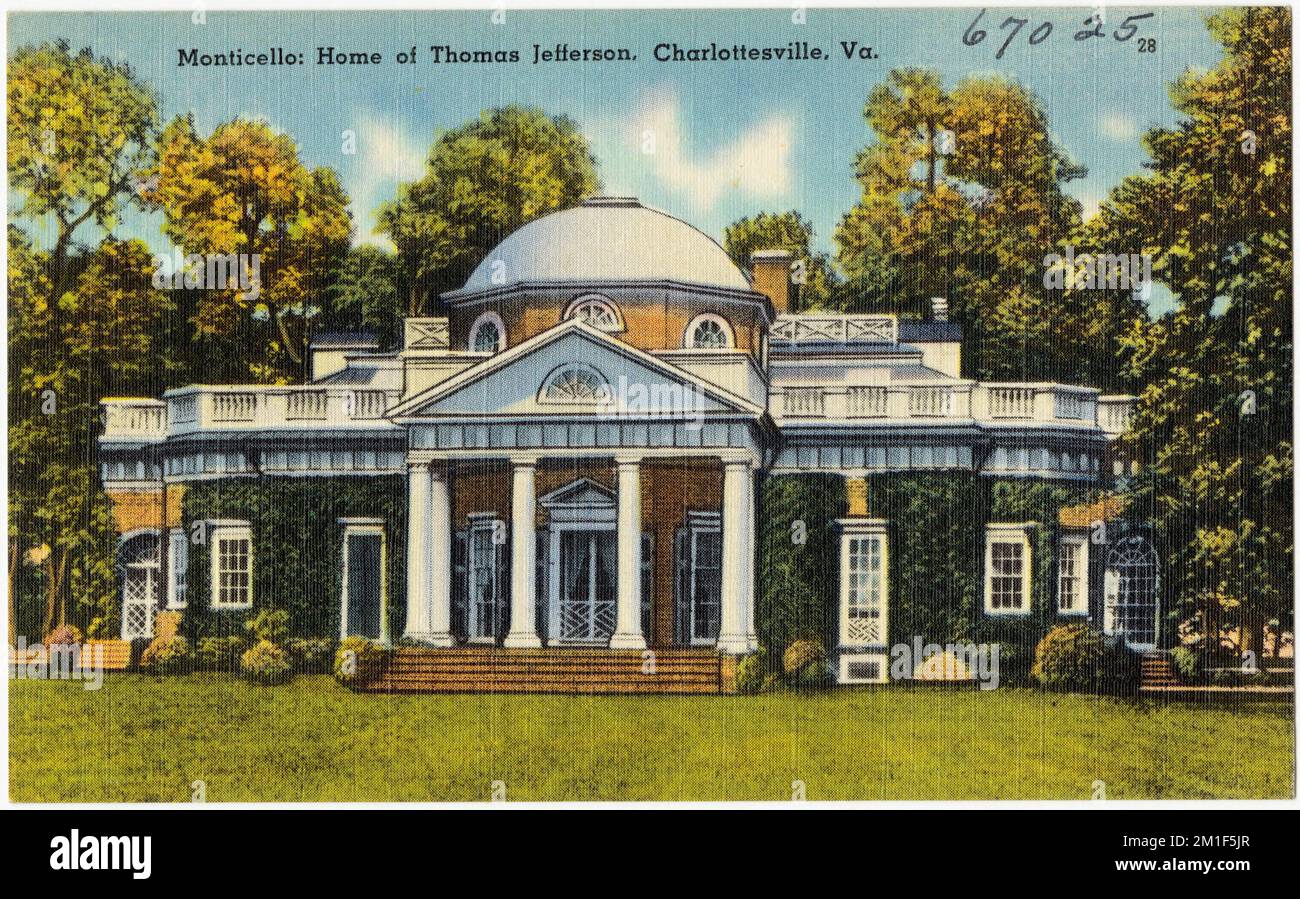 Monticello: Casa di Thomas Jefferson, Charlottesville, Virginia , Edifici storici, Tichnor Brothers Collection, cartoline degli Stati Uniti Foto Stock