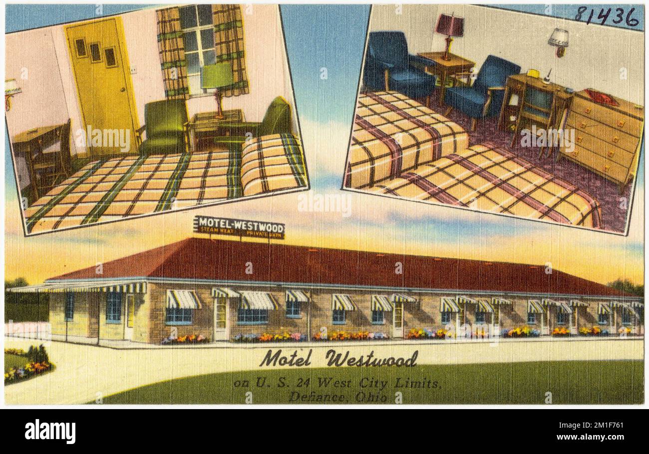 Motel westwood, sulla US 24 West city Limits, Defiance, Ohio , Motel, Tichnor Brothers Collection, Cartoline degli Stati Uniti Foto Stock