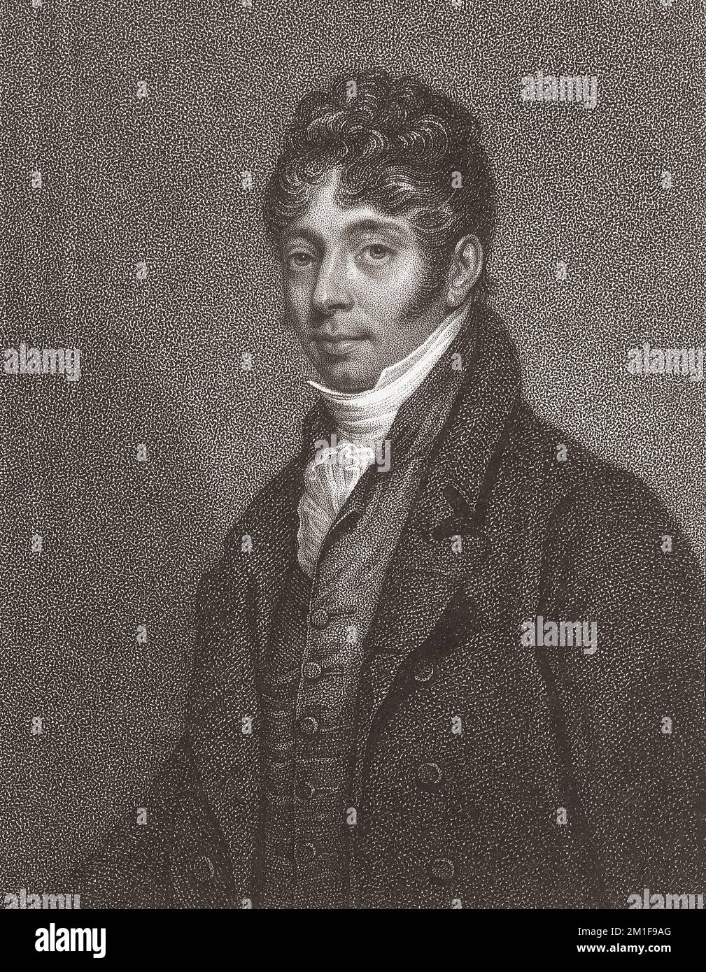 John Cunningham Saunders, 1773 - 1810. Chirurgo inglese e oftalmologo che ha svolto un importante lavoro sulla chirurgia delle cataratte. Dopo una stampa di Antoine Cardon dal dipinto di Arthur Devis. Foto Stock