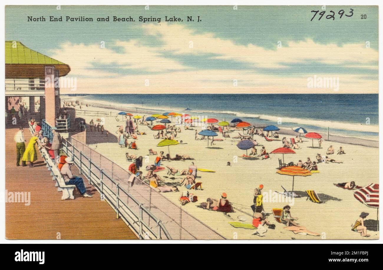 Padiglione e spiaggia di North End, Spring Lake, N. J., spiagge, passerelle, Tichnor Brothers Collection, cartoline degli Stati Uniti Foto Stock