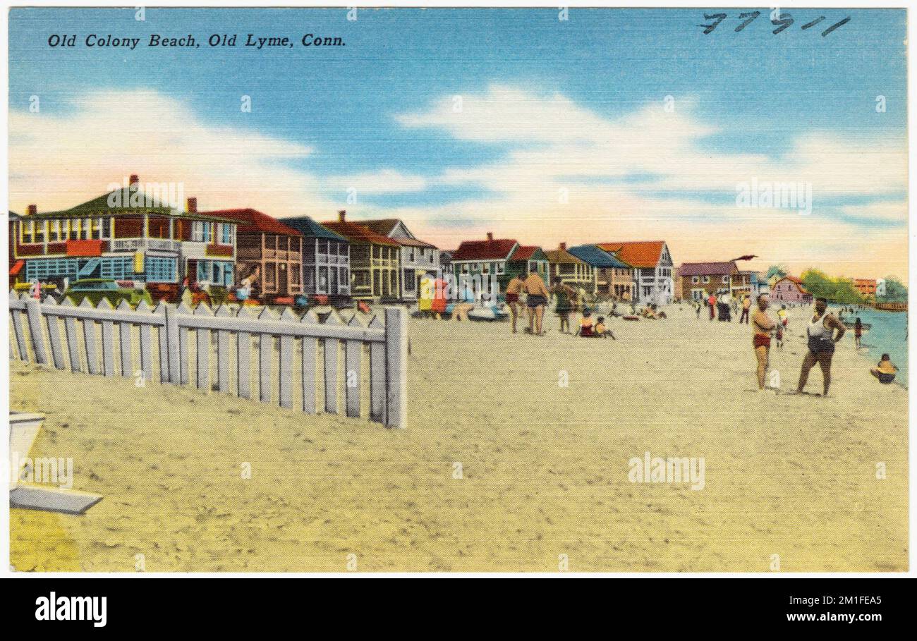 Old Colony Beach, Old Lyme, Conn , Spiagge, Tichnor Brothers Collection, cartoline degli Stati Uniti Foto Stock