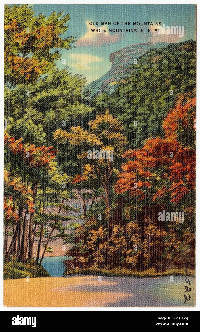 Old Man of the Mountains, White Mountains, N.H. , Montagne, Tichnor Brothers Collection, cartoline degli Stati Uniti Foto Stock