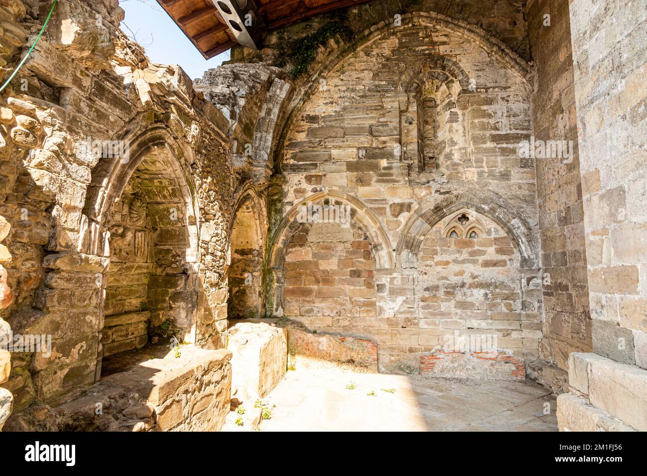Dettagli gotici nella chiesa del Monastero di Santa Maria di Carracedo a Carracedelo, El Bierzo, Spagna Foto Stock