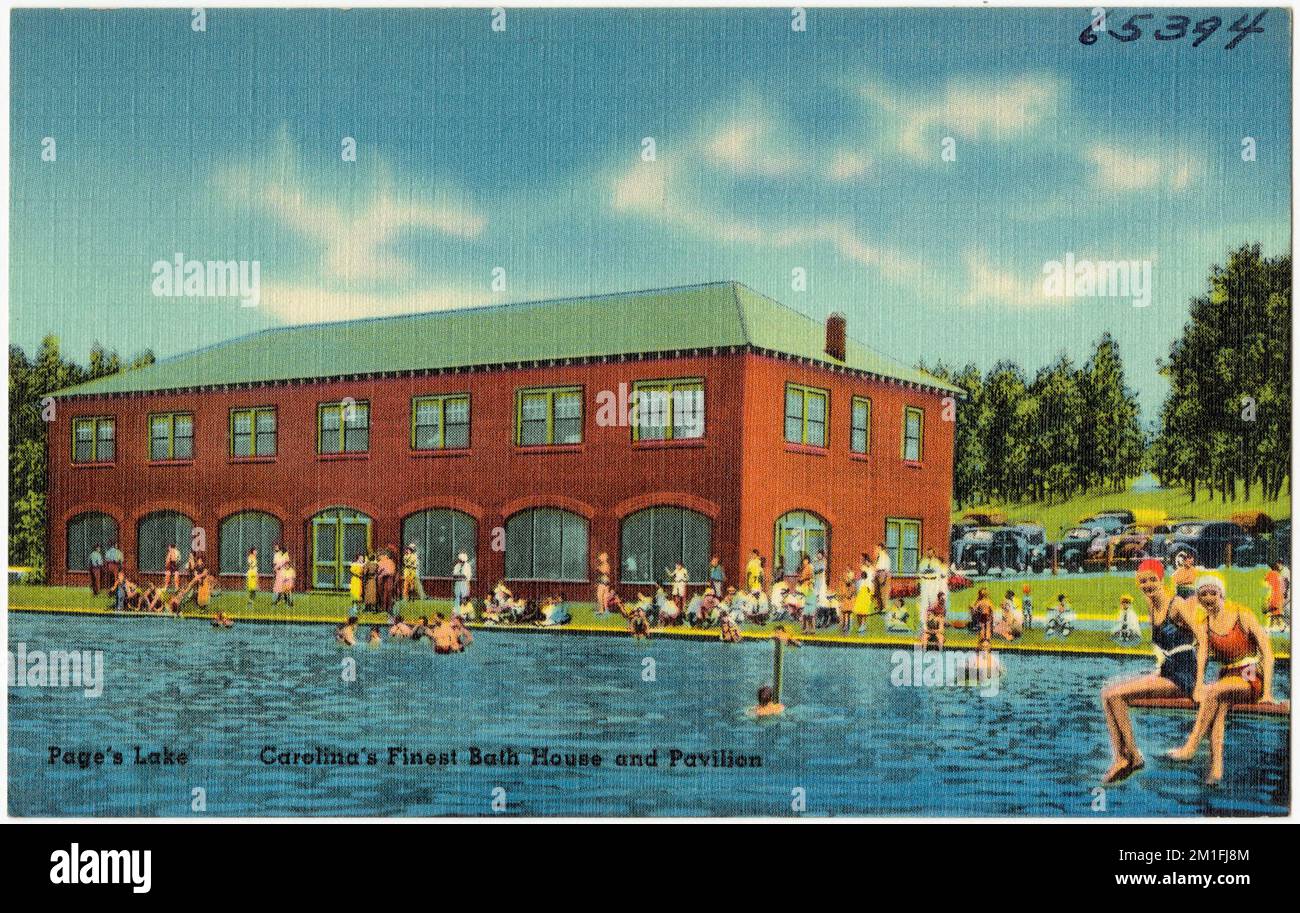 Lago di Page, il più bel bagno della Carolina House and Pavilion, Laghi & stagni, Tichnor Brothers Collection, cartoline degli Stati Uniti Foto Stock