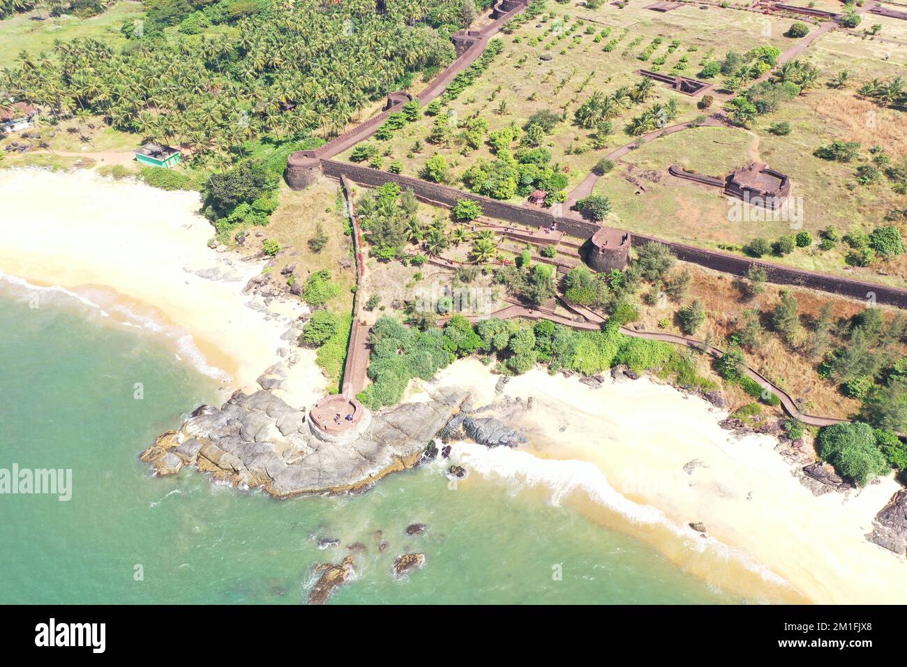 Vista aerea del Forte e della Spiaggia di Bekal, situato a Kasaragod, Kerala, India Foto Stock