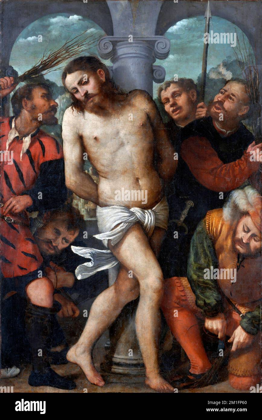 La Flagellazione del Romanino (ca. 1485-ca. 1566), arpione e olio su tela, ca. 1540 Foto Stock