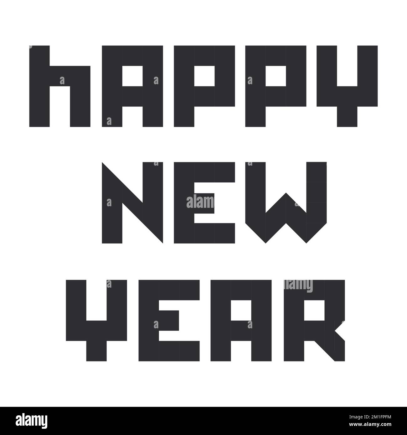 Buon anno testo stilizzato. Modello in stile Brutalism bauhaus. Pixel art astratto geometrico lettere semplici disegno per calendario poster banner volantino opuscolo biglietto d'auguri. Illustrazione vettoriale. Illustrazione Vettoriale