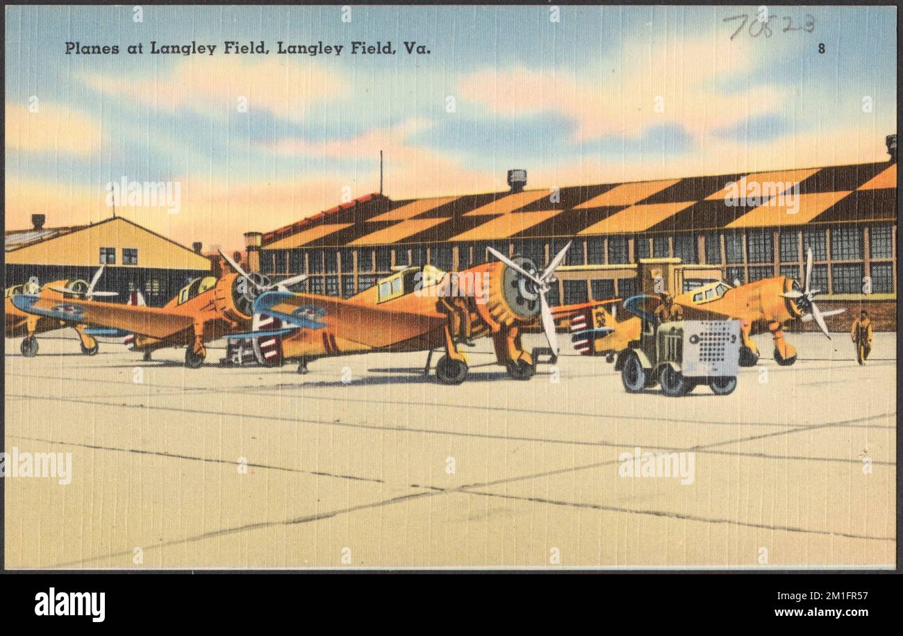 Aerei a Langley Field, Langley Field, Virginia , Strutture militari, aeroporti, Tichnor Brothers Collection, cartoline degli Stati Uniti Foto Stock
