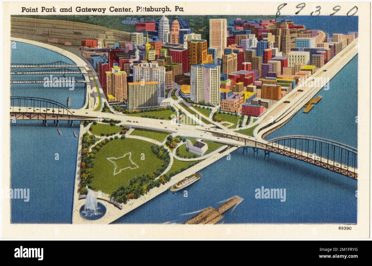 Point Park e Gateway Center, Pittsburgh, Pa. , Cities & Cities, Tichnor Brothers Collection, cartoline degli Stati Uniti Foto Stock