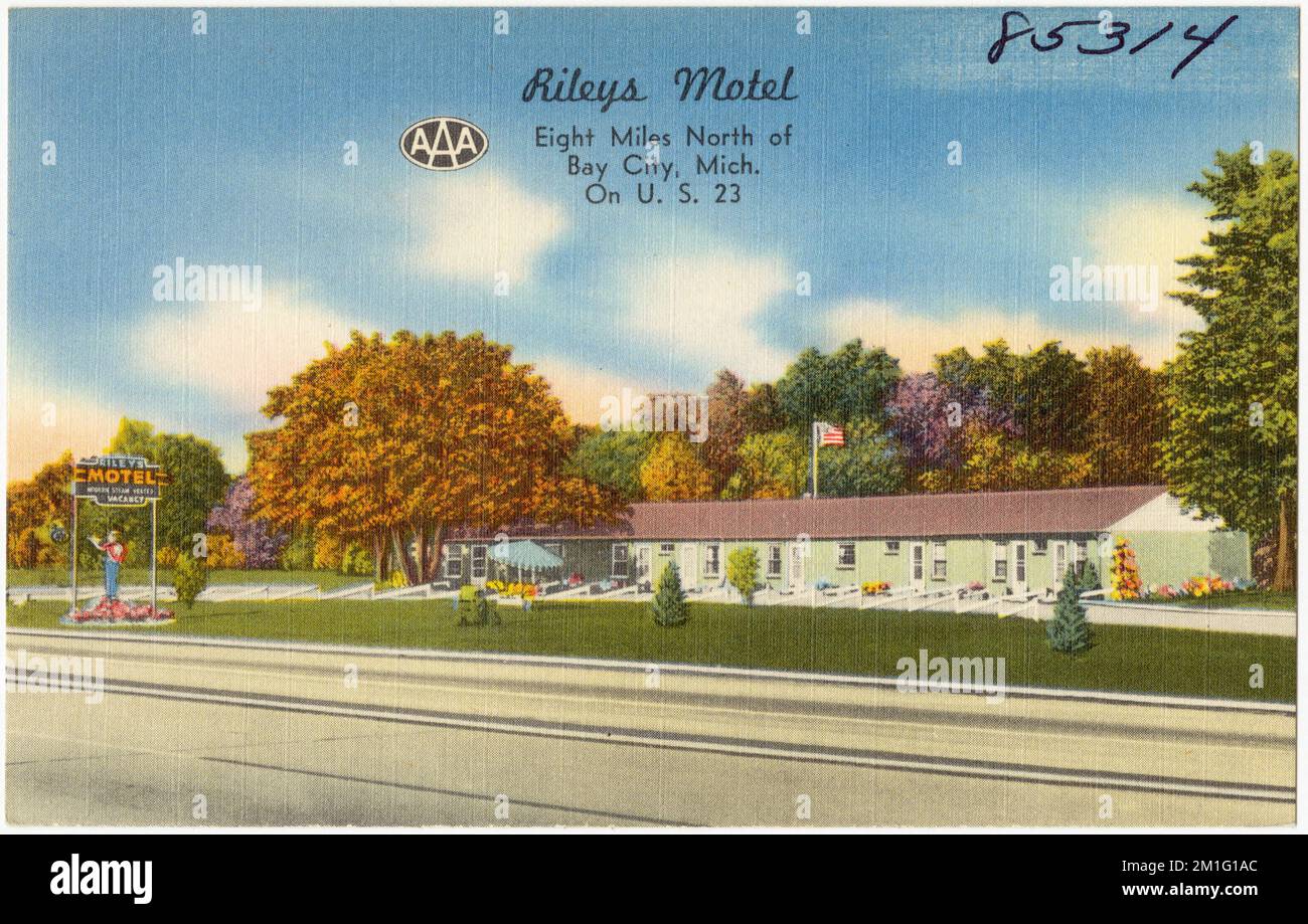 Rileys Motel, 13 km circa a nord di Bay City, Michigan. 23 , Motels, Tichnor Brothers Collection, cartoline degli Stati Uniti Foto Stock