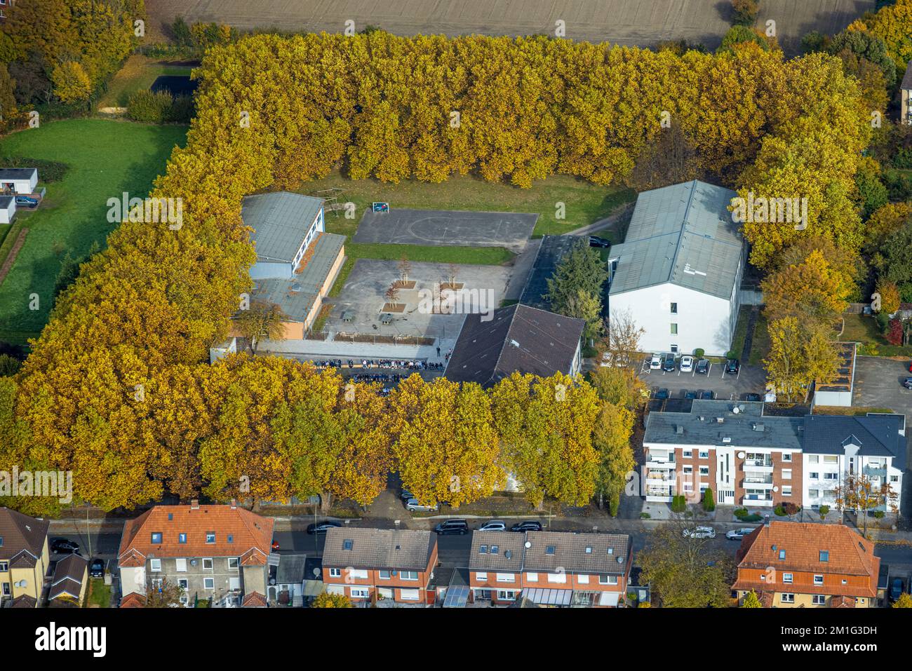 Vista aerea, Martin Luther School nel distretto di Heessen a Hamm, nella regione della Ruhr, Renania settentrionale-Vestfalia, Germania, Istruzione, Istituto educativo, DE, EUR Foto Stock