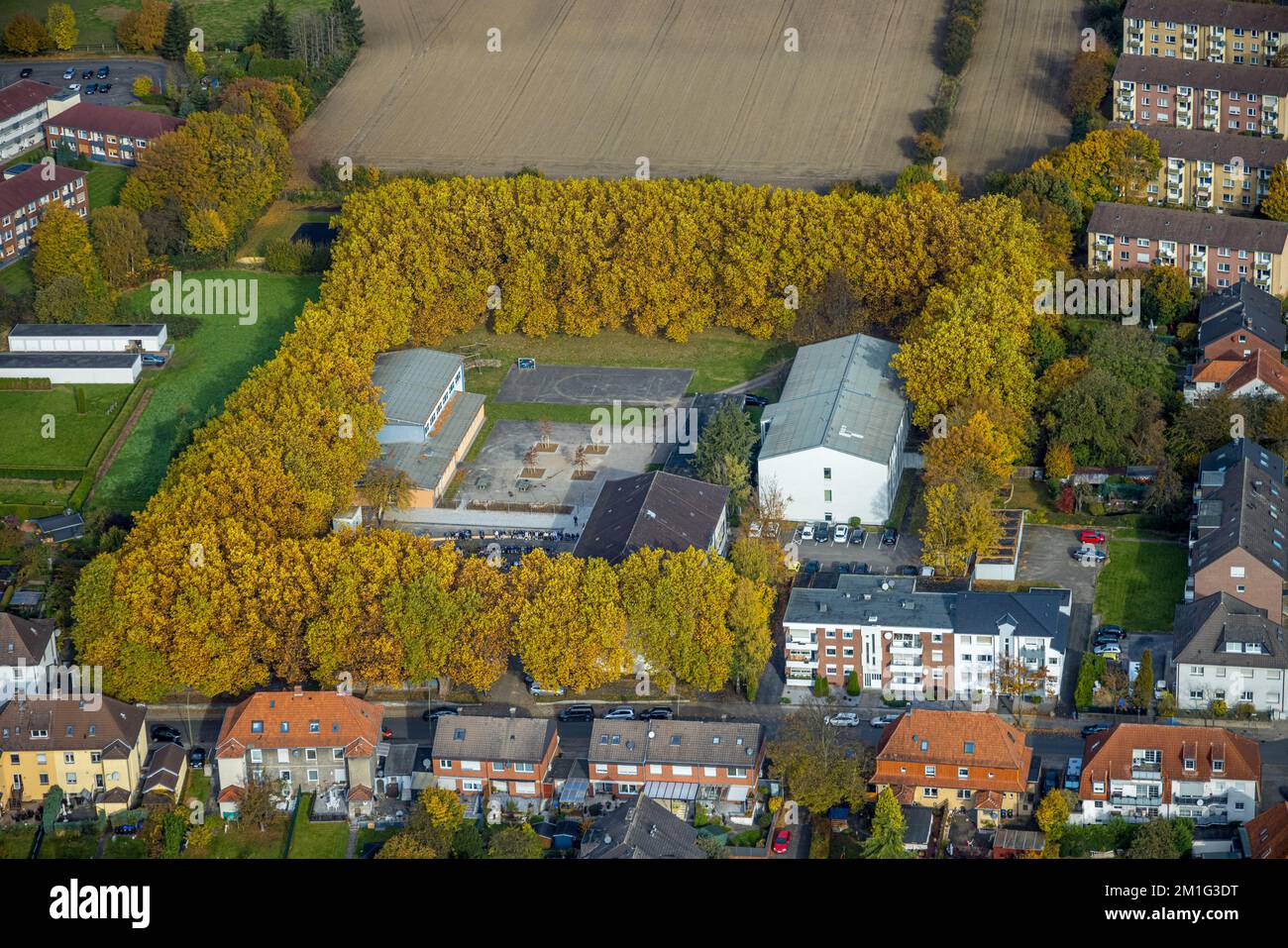 Vista aerea, Martin Luther School nel distretto di Heessen a Hamm, nella regione della Ruhr, Renania settentrionale-Vestfalia, Germania, Istruzione, Istituto educativo, DE, EUR Foto Stock