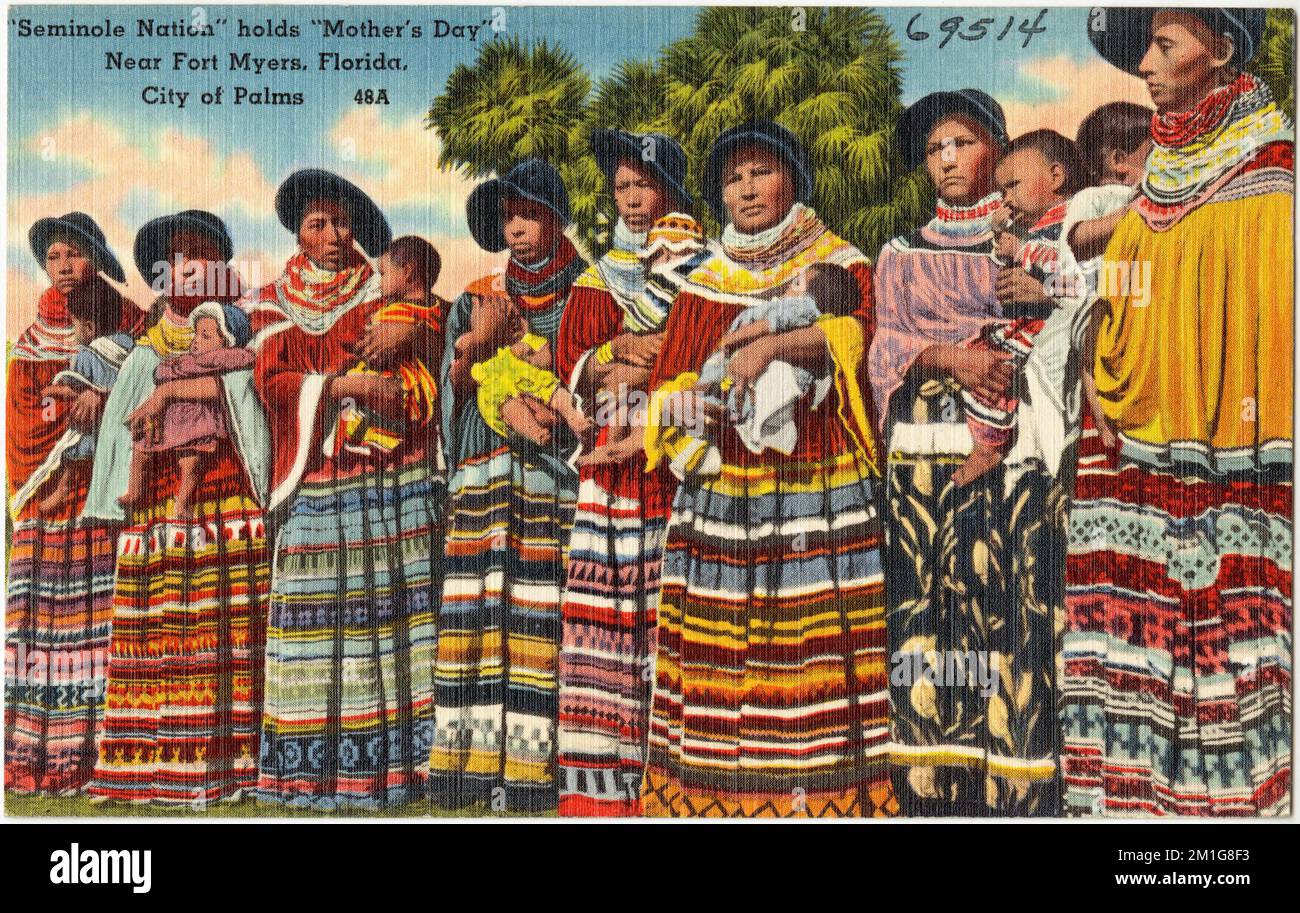 'Seminole Nation' tiene 'Mother's Day' vicino a Fort Myers, Florida, City of Palms, Tichnor Brothers Collection, cartoline degli Stati Uniti Foto Stock