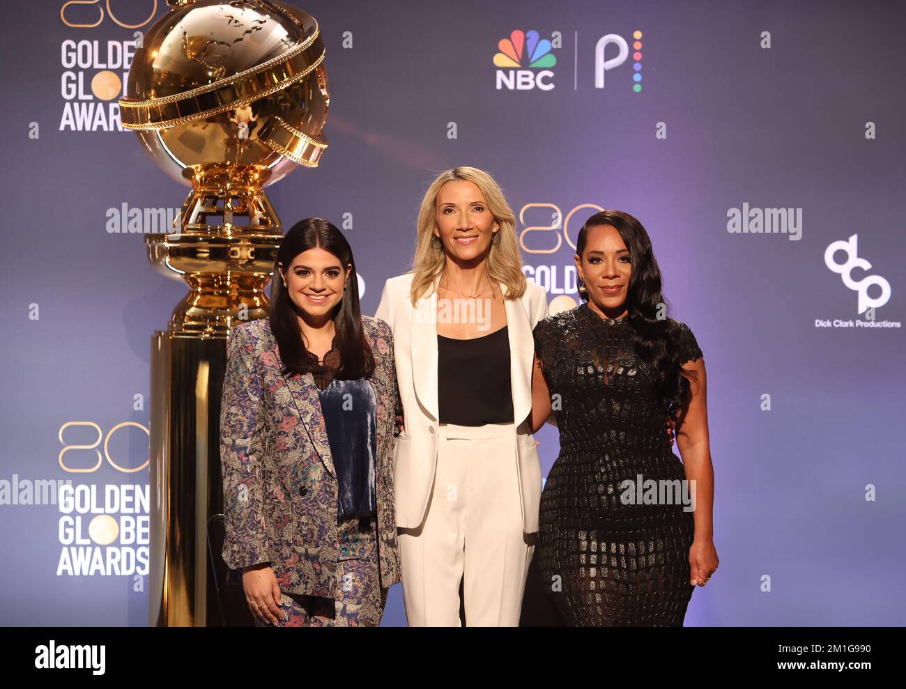 Beverly Hills, California. 12th Dec, 2022. Mayan Lopez, Helen Hoehne, Selenis Leyva, al 80th° Annual Golden Globe Awards Nominations al Beverly Hiltons di Beverly Hills, California, il 12 dicembre 2022. Credit: Faye Sadou/Media Punch/Alamy Live News Foto Stock