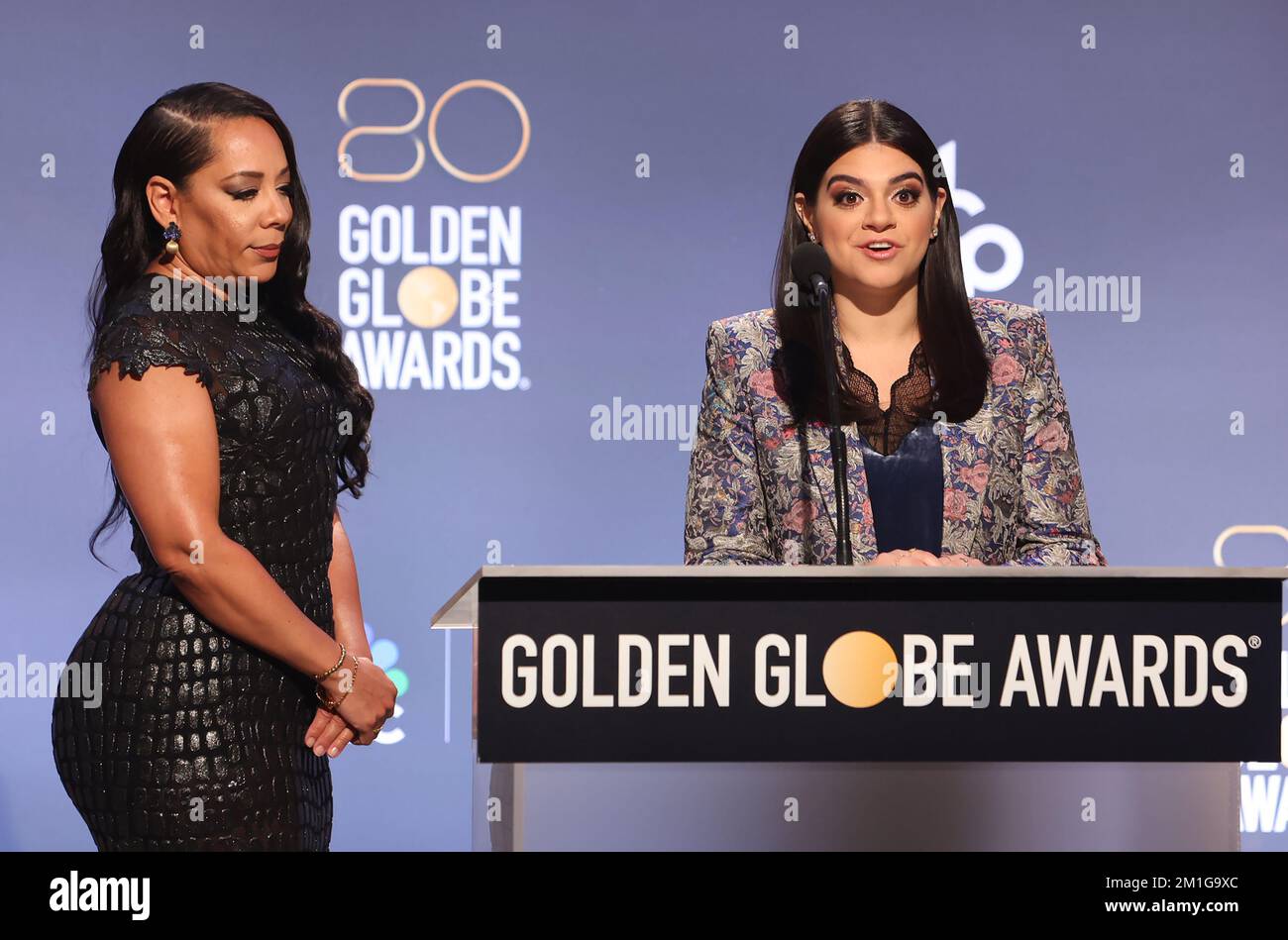12: Mayan Lopez, Selenis Leyva, al 80th° Annual Golden Globe Awards Nominations al Beverly Hiltons di Beverly Hills, California, il 12 dicembre 2022. Credito: Faye Sadou/MediaPunch Foto Stock