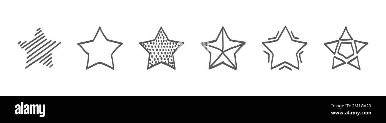 Icone a stella. Collezione Star Doodle. Set di stelle disegnate a mano. Illustrazione vettoriale Illustrazione Vettoriale