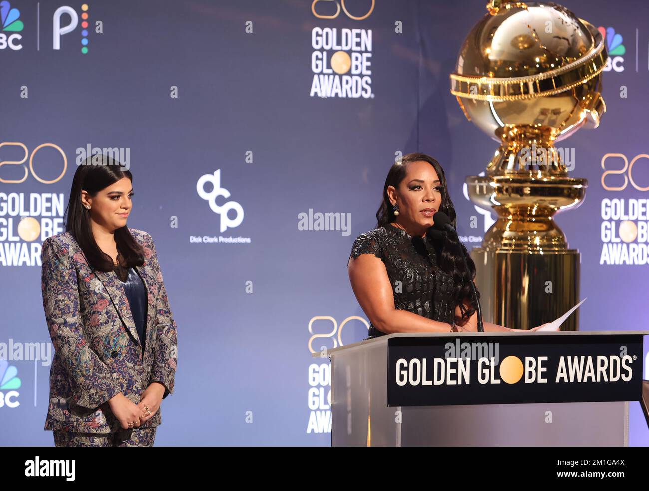 12: Mayan Lopez, Selenis Leyva, al 80th° Annual Golden Globe Awards Nominations al Beverly Hiltons di Beverly Hills, California, il 12 dicembre 2022. Credito: Faye Sadou/MediaPunch Foto Stock