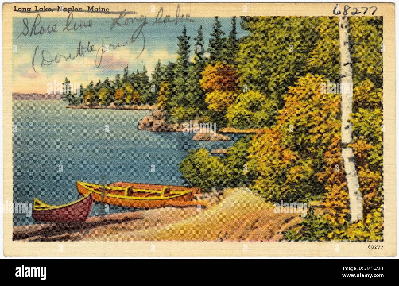 Shore line, Long Lake, Lakes & stagni, Tichnor Brothers Collection, cartoline degli Stati Uniti Foto Stock