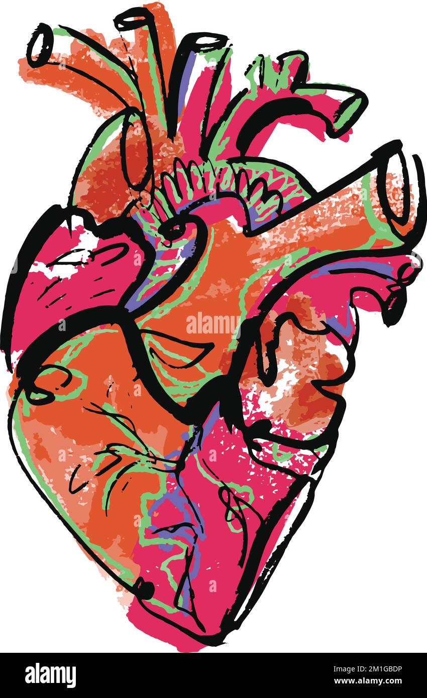 Astratto moderno luminoso cuore anatomico. Poster d'arte vettoriale per organi isolati. Straordinari arrangiamenti astratti Illustrazione Vettoriale