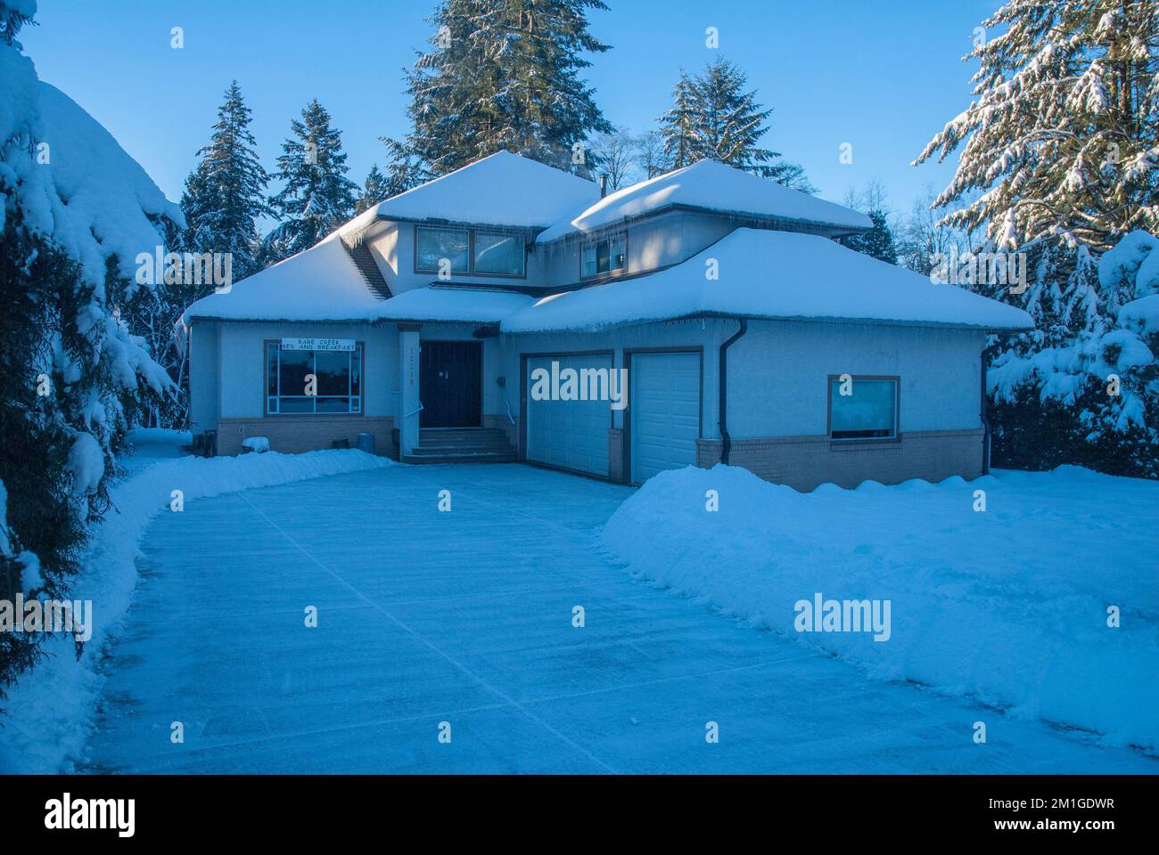 Un giorno nevoso nel Surrey, British Columbia, Canada Foto Stock
