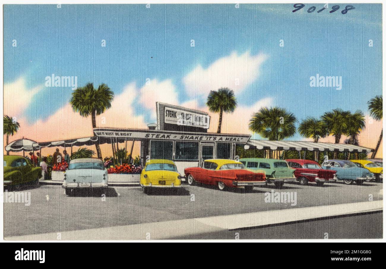 Steak n Shake, 'è un pasto', ristoranti, Tichnor Brothers Collection, cartoline degli Stati Uniti Foto Stock