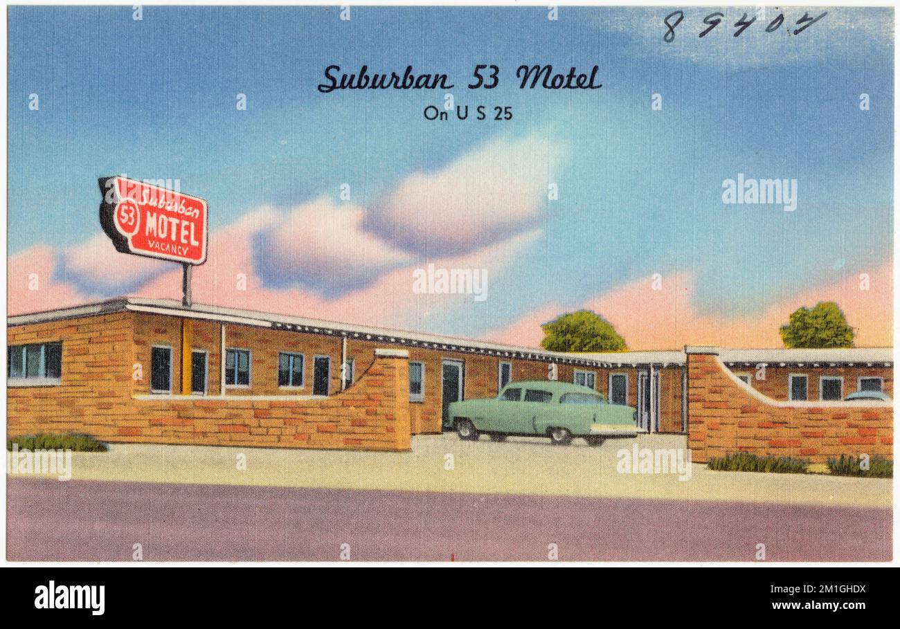Suburban 53 Motel on U S 25 , Motel, Tichnor Brothers Collection, cartoline degli Stati Uniti Foto Stock