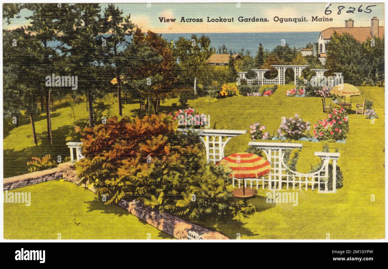 Vista sui Lookout Gardens, Ogunquit, Maine, Tichnor Brothers Collection, cartoline degli Stati Uniti Foto Stock