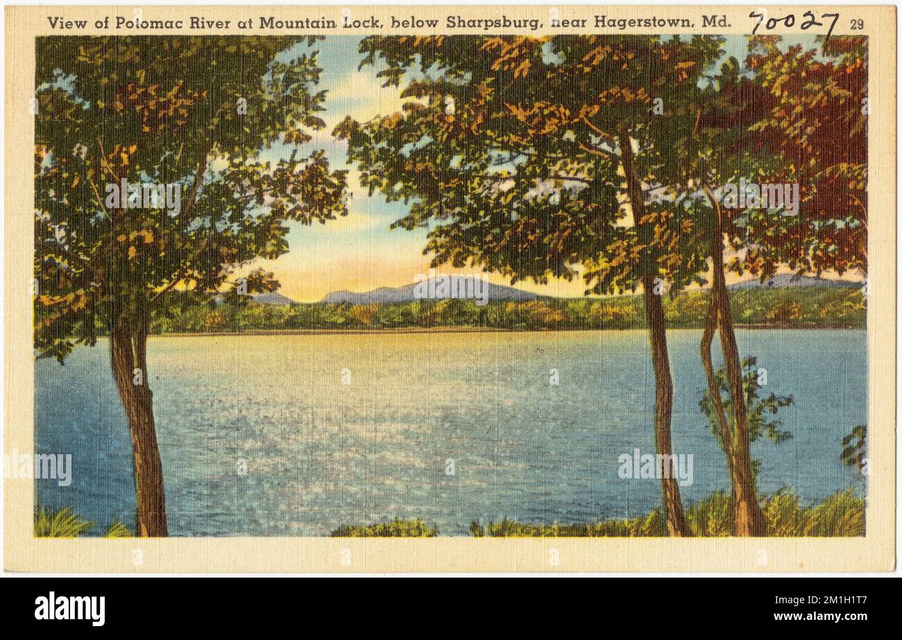 Vista sul fiume Potomac a Mountain Lock, sotto Sharpsburg, vicino a Hagerstown, Md , Rivers, Tichnor Brothers Collection, cartoline degli Stati Uniti Foto Stock