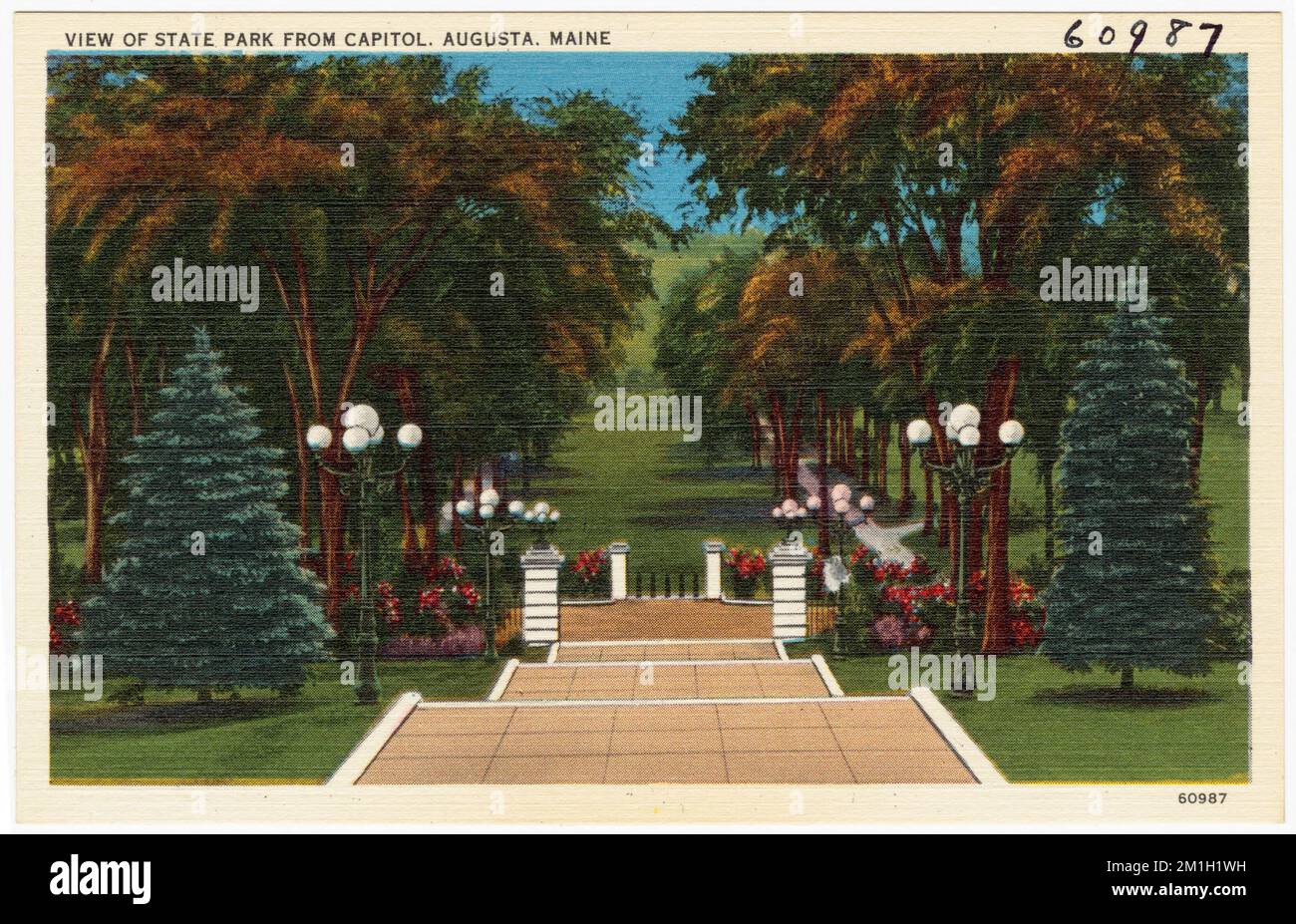 Vista del parco statale dal campidoglio, Augusta, Maine, Parchi, Tichnor Brothers Collection, Cartoline degli Stati Uniti Foto Stock