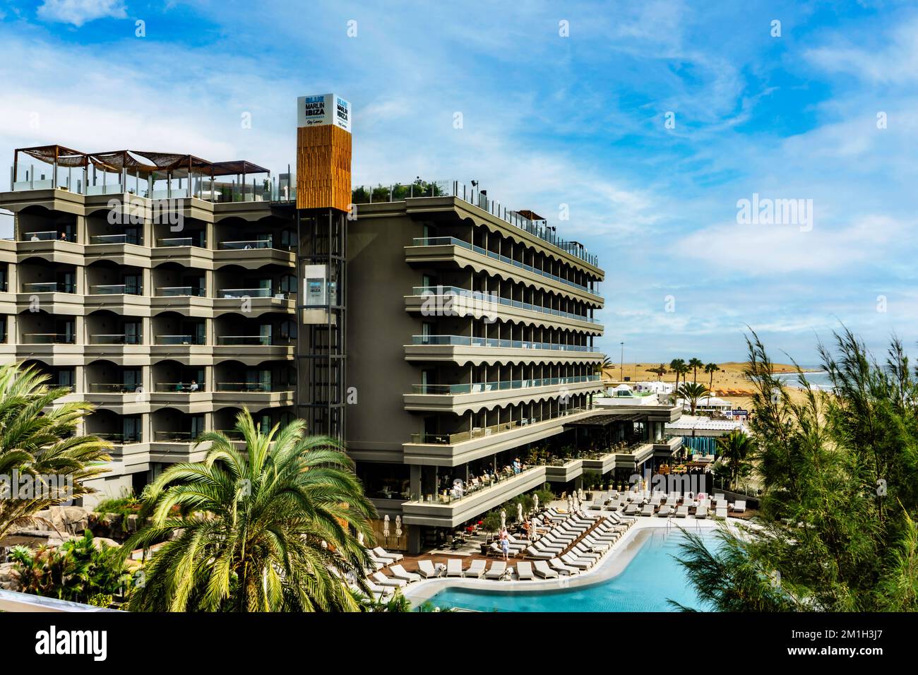 Faro Lopesan Collection Hotel, sistemazione di lusso con 179 camere da letto e uno splendido Sky lounge a Maspalomas, Gran Canaria Foto Stock