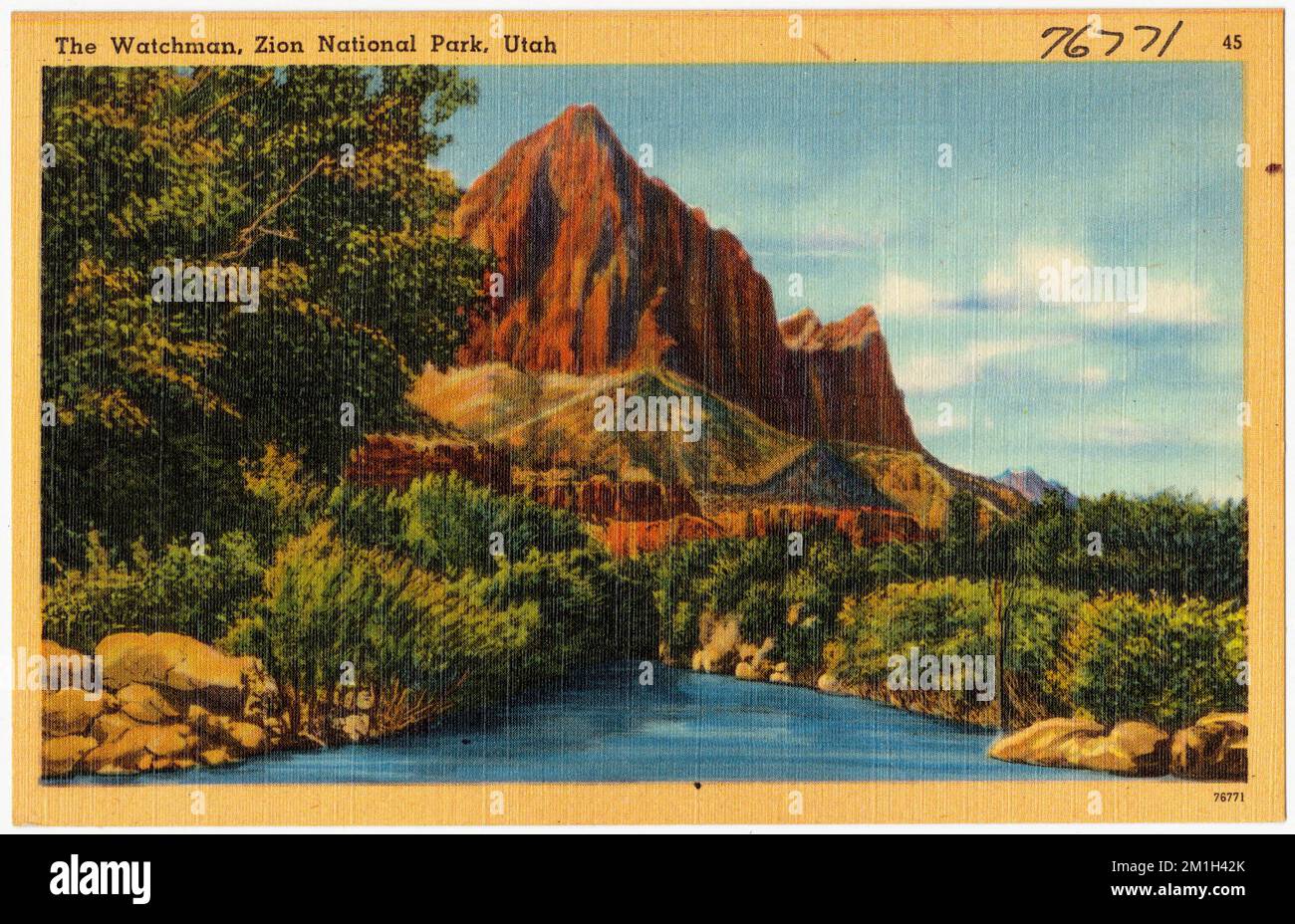 Il Watchman, Zion National Park, Utah , Parchi, Montagne, Tichnor Brothers Collection, cartoline degli Stati Uniti Foto Stock